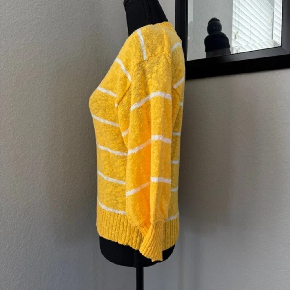 VINTAGE 80s DVF Diane Von Furstenberg Yellow Striped V-Neck Sweater Small